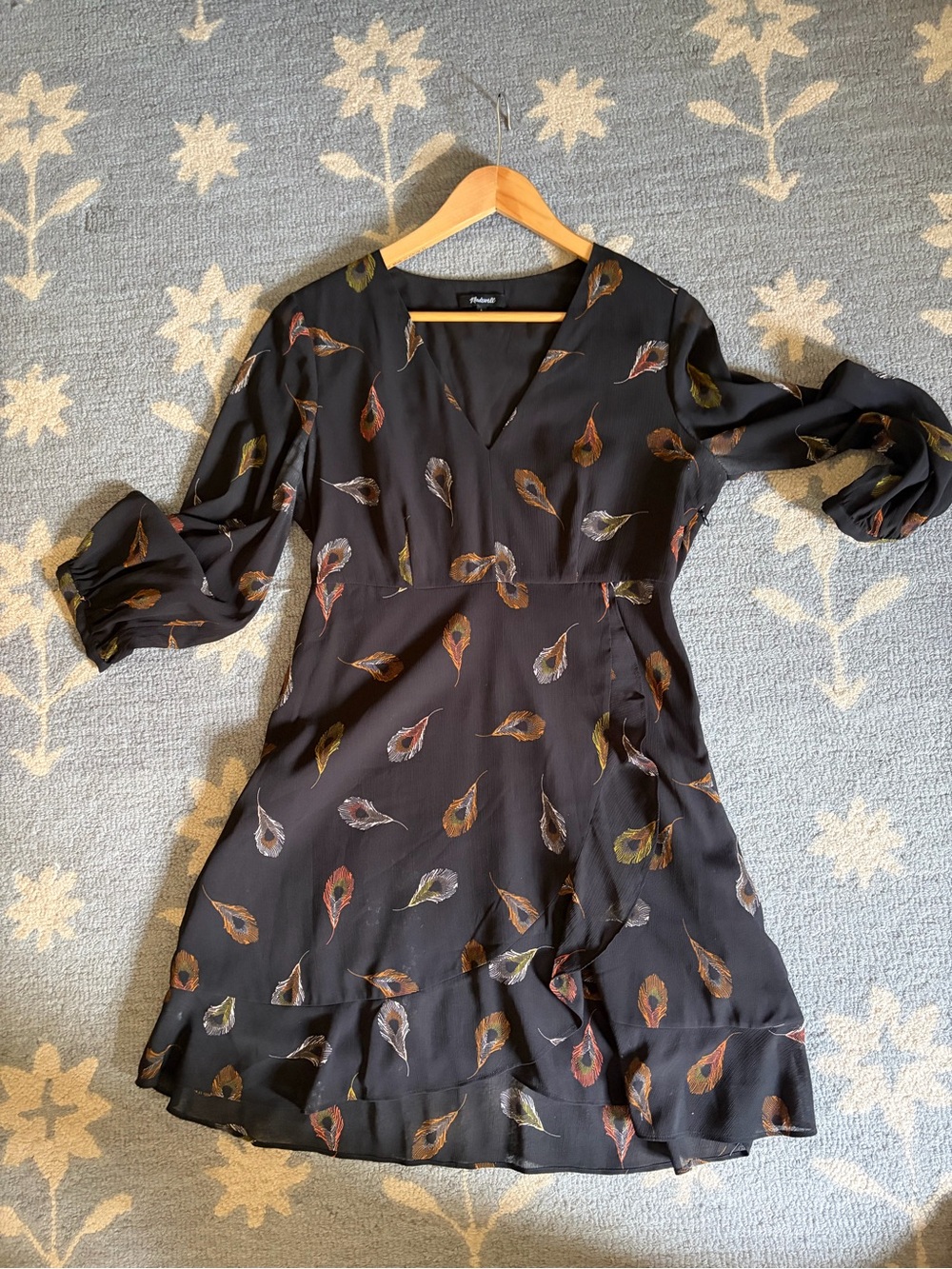 Madewell Poppy Dress in Peacock Feathers Black Mini Sz